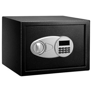 amazon basics steel security safe and lock box with electronic keypad – secure cash, jewelry, id documents – 0.5 cubic feet, 13.8 x 9.8 x 9.8 inches