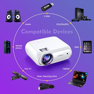 Cibest WiFi Projector Native 1080p, 8000L Movie Projector with High Contrast of 9000:1, Home Projector, Phone Projector, Compatible with iPhone, Android, TV Stick, etc. Comes with Projector Screen
