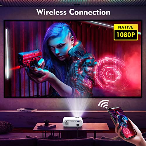 Cibest WiFi Projector Native 1080p, 8000L Movie Projector with High Contrast of 9000:1, Home Projector, Phone Projector, Compatible with iPhone, Android, TV Stick, etc. Comes with Projector Screen