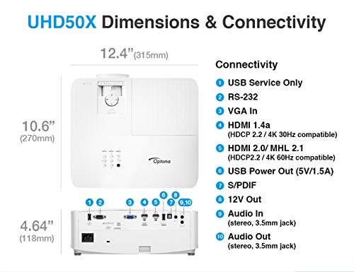 Optoma UHD50X True 4K UHD Projector for Movies & Gaming | 240Hz Refresh Rate | Lowest Input Lag on 4K Projector | Enhanced Gaming Mode 16ms Response Time | HDR10 & HLG Compatibility | 3400 lumens