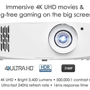 Optoma UHD50X True 4K UHD Projector for Movies & Gaming | 240Hz Refresh Rate | Lowest Input Lag on 4K Projector | Enhanced Gaming Mode 16ms Response Time | HDR10 & HLG Compatibility | 3400 lumens