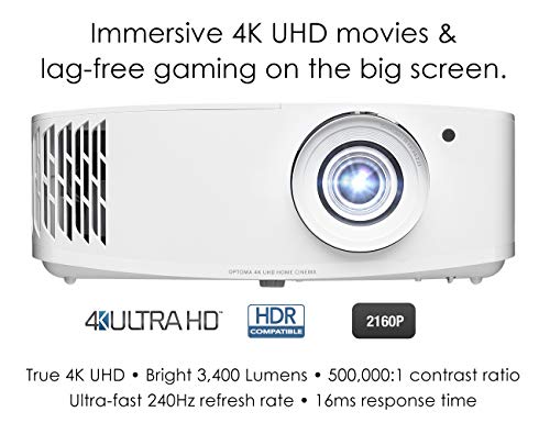 Optoma UHD50X True 4K UHD Projector for Movies & Gaming | 240Hz Refresh Rate | Lowest Input Lag on 4K Projector | Enhanced Gaming Mode 16ms Response Time | HDR10 & HLG Compatibility | 3400 lumens