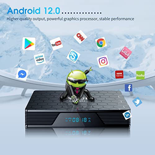 Android TV Box 12.0, X98H PRO Smart TV Box H618 4GB 32GB Support 2.4G/5.8G WiFi6 1000M Ethernet LAN Bluetooth 5.0 3D/6K Video Android Box Set Top TV Box