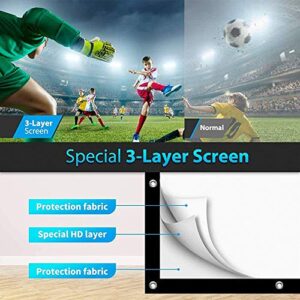 Projection Screen 16:9 4K/8k HD Foldable Anti-Crease Portable 3-Layer Projector Movies Screen for Home Theater Outdoor Indoor Backyard Support Double Sided Projection (150 inch)