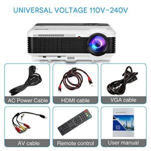 EUG LCD LED Multimedia HD Video Projector 1080P Digital Movie Gaming Projector HDMI USB AV VGA Audio for Laptop PC Smartphone DVD PS4 Xbox Wii Home Theater Outdoor Party