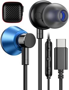 usb c headphones,type c earphone hi-fi stereo dac bass noise cancelling headsets in-ear earbuds with mic for samsung galaxy s23 ultra s22 plus s21 fe google pixel 7 pro ipad 10 oneplus 11 10t 5g blue