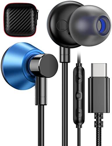 USB C Headphones,Type C Earphone Hi-Fi Stereo DAC Bass Noise Cancelling Headsets in-Ear Earbuds with Mic for Samsung Galaxy S23 Ultra S22 Plus S21 FE Google Pixel 7 Pro iPad 10 OnePlus 11 10T 5G Blue