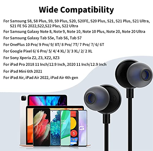 USB C Headphones,Type C Earphone Hi-Fi Stereo DAC Bass Noise Cancelling Headsets in-Ear Earbuds with Mic for Samsung Galaxy S23 Ultra S22 Plus S21 FE Google Pixel 7 Pro iPad 10 OnePlus 11 10T 5G Blue