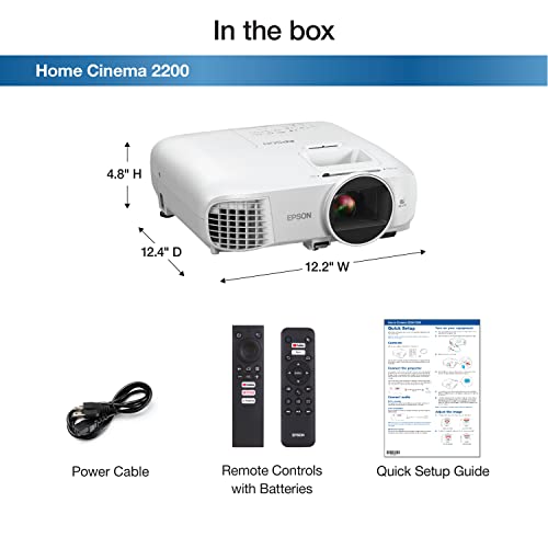 Epson Home Cinema 2200 3LCD 1080p Projector, Built-in Android TV, Streaming/Gaming/Home Theater, 35,000:1 Contrast, 2700 lumens Color and White Brightness (Renewed)