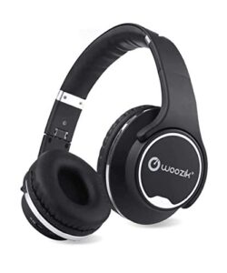 woozik twist wireless headphones, over ear 2 in 1 hybrid headset with built-in fm radio, micro-sd card slot, aux, volume control, mic, black