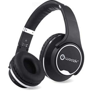 WOOZIK Twist Wireless Headphones, Over Ear 2 in 1 Hybrid Headset with Built-in FM Radio, Micro-SD Card Slot, AUX, Volume Control, Mic, Black