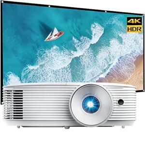 optoma hd28hdr 1080p home theater and gaming projector bundle with minolta 120″ home theater projector screen 16:9 indoor outdoor folding with mount hooks