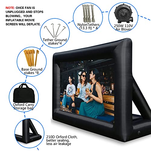 GZKYYLEGS 20 Feet Inflatable Outdoor and Indoor Theater Projector Screen - Includes Air Blower, Tie-Downs and Storage Bag - Portable, Supports Front and Rear Projection