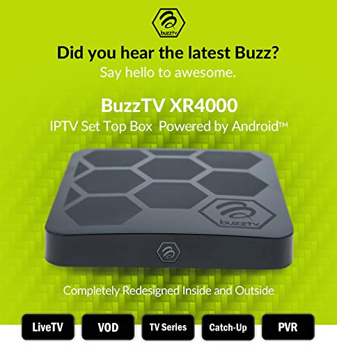 BuzzTV XR4000 - Android 9.0 IPTV Set-Top Box with IR-100 Remote - Faster Than Ever Before - 4K Ultra HD - 2GB RAM 16GB Storage - Latest Graphics Processor - Dual Band WiFi