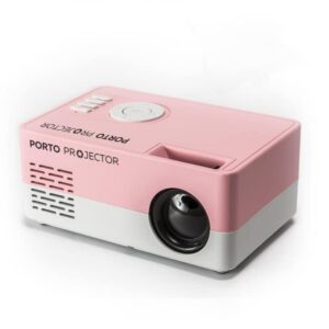 portoprojector – portable mini movie projector – smart home projectors – compatible with any device, hdmi, usb, av cord, 3.5mm jack – indoor and outdoor use (pink)