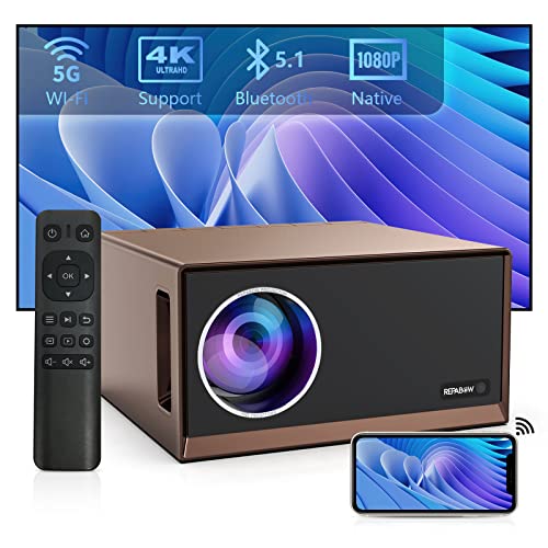 Projector with WiFi and Bluetooth, REPABOW Outdoor Projector 4K Movie Projector Native 1080P Projectors 5G WiFi Home Theater Projector for iOS/Android/Windows/TV Stick/HDMI/Phon/PC/ PS4/ PS5