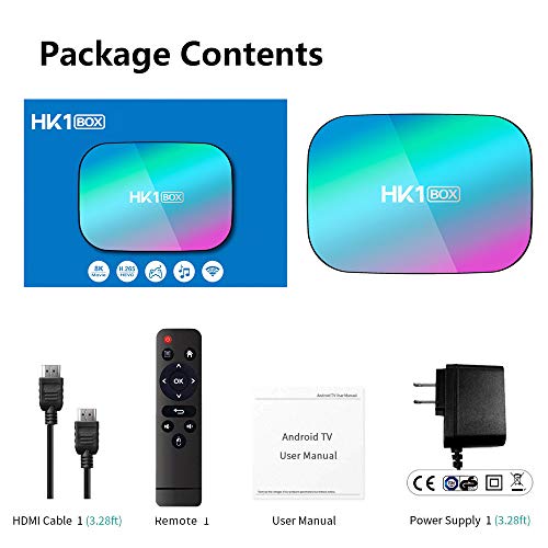 Sofobod HK1 Box Smart TV Box Android 9.0, 4GB RAM 128GB ROM, S905X3 Quad Core 64bit Cortex-A55, GPU G31™ MP2, 2.4G/5G Dual WiFi BT4.0 H.265 Decoding LAN 1000 RJ-45, HD 8K