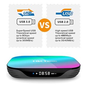 Sofobod HK1 Box Smart TV Box Android 9.0, 4GB RAM 128GB ROM, S905X3 Quad Core 64bit Cortex-A55, GPU G31™ MP2, 2.4G/5G Dual WiFi BT4.0 H.265 Decoding LAN 1000 RJ-45, HD 8K