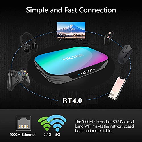 Sofobod HK1 Box Smart TV Box Android 9.0, 4GB RAM 128GB ROM, S905X3 Quad Core 64bit Cortex-A55, GPU G31™ MP2, 2.4G/5G Dual WiFi BT4.0 H.265 Decoding LAN 1000 RJ-45, HD 8K