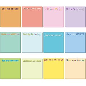 inspirational sticky notes 3 x 3 inch motivational fun notepads 50 sheets each positive gifts for teacher nurse coworkers work studying supplies(simple style, 12 pieces)