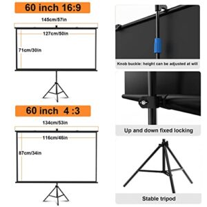 T&P Portable Projector Screen 60/72 inch with Tripod Stand, Pull Down Projection Screen 16: 9 4:3 Anti-Crease Movie Screen, Easy to Clean, 2.5Gain, 160° Viewing Angle (Color : 16:9, Size : 60 Inch)