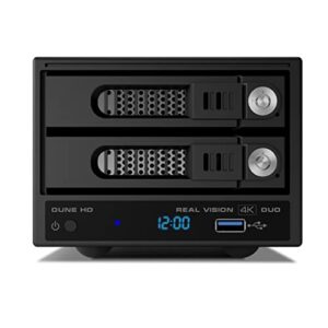 Dune HD Real Vision 4K Duo | D Vision | HDR 10+ | Ultra HD | Media Player and Android Smart TV Box | RTD1619 RD | 2X 3.5/2.5" HDD Racks, HD-Audio, HDMI, BT, WiFi, 4GB / 32GB, MKV, H.265, 4Kp60