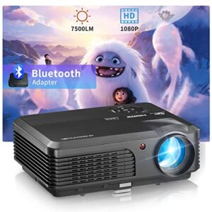 full hd 1080p projector 7500lm, indoor outdoor movie projector with 50,000 hours led lamp life, 200″ home theater projector video gaming for ios android smart phone/pc/laptop/dvd/tv stick/hdmi/usb/vga