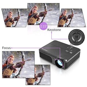 Full HD 1080P Projector 7500LM, Indoor Outdoor Movie Projector with 50,000 Hours LED Lamp Life, 200" Home Theater Projector Video Gaming for iOS Android Smart Phone/PC/Laptop/DVD/TV Stick/HDMI/USB/VGA