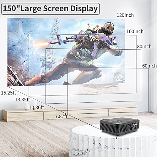 Full HD 1080P Projector 7500LM, Indoor Outdoor Movie Projector with 50,000 Hours LED Lamp Life, 200" Home Theater Projector Video Gaming for iOS Android Smart Phone/PC/Laptop/DVD/TV Stick/HDMI/USB/VGA