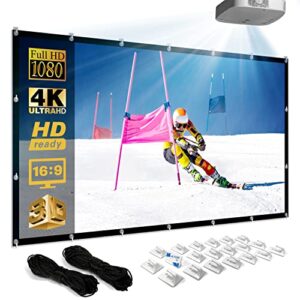 shop square projector screen – 120 inch projector screen for outdoor theater, movie viewing, camping, indoor use – foldable, anti-crease, double-sided projection monitor – 20 hooks & 2 ropes included