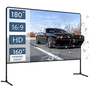 gt getco tech projector screen and stand, huge portable projector screen, 180 inch wrinkle-free projection screen, hd 4k indoor outdoor projector screen, movie screen for home theater backyard cinema