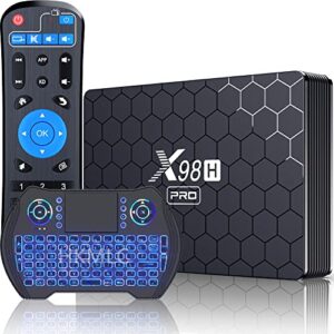 android tv box 12.0, x98h pro smart tv box 4gb 32gb with mini backlit keyboard, h618 chip support 2.4g/5.8g wifi6 1000m ethernet lan bluetooth 5.0 3d/6k android box set top tv box