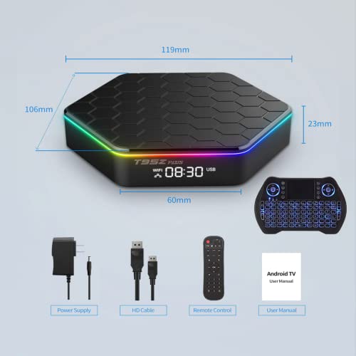 2023 Android TV Box 12.0, T95Z Plus Android TV Box Allwinner H618 4GB RAM 64GB ROM 3D 4K/UHD 6K HDR 10+ H.265 2.4G/5G Dual WiFi Ethernet Bluetooth 5.0 with Mini Wireless Keyboard, Smart Android Box