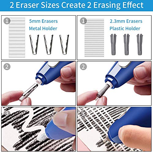 Electric Eraser, 140 Eraser Refills, Electric Pencil Eraser Rechargeable for Artists, Electric Erasers for Drafting, Drawing, Painting, Sketching, Architectural Plans, Detailer Tool-Blue