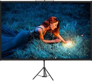 vevor tripod projector screen with stand 100inch 16:9 4k hd projection screen stand wrinkle-free height adjustable portable screen for projector indoor & outdoor for movie, home cinema, gaming, office