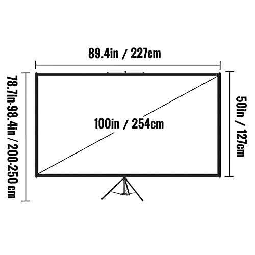 VEVOR Tripod Projector Screen with Stand 100inch 16:9 4K HD Projection Screen Stand Wrinkle-Free Height Adjustable Portable Screen for Projector Indoor & Outdoor for Movie, Home Cinema, Gaming, Office