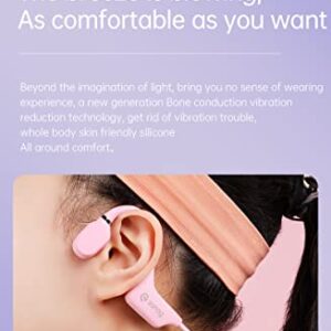 YODZ Bone Conduction Headphones Wireless Sports Headset Bluetooth 5.0 Open Ear HiFi Stereo IPX67 Waterproof Earphone Noise Reduction with Mic, for Sports and Games,Pink