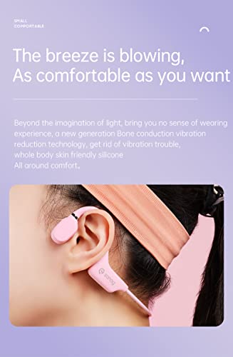 YODZ Bone Conduction Headphones Wireless Sports Headset Bluetooth 5.0 Open Ear HiFi Stereo IPX67 Waterproof Earphone Noise Reduction with Mic, for Sports and Games,Pink