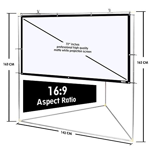 Pyle 72" Outdoor Portable Matt White Theater TV Projector Screen w/ Triangle Stand - 72 inch, 16:9, 1.15 Gain Full HD Projection for Movie / Cinema / Video / Film Showing outside Home - PRJTPOTS71