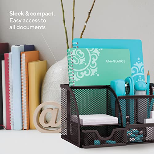 Mindspace Desk Organizer for Office Desk Organizers and Accessories with 6 Compartments + Drawer | The Mesh Collection, Black