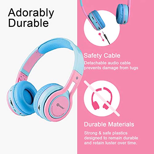 Contixo KB-2600 Cotton Candy Color Kids Headphones - Wireless Headphones for Kids - Premium Sound Limit - Long Lasting Battery - Built-in Mic - Children Bluetooth Headphones for Boys Girls (Blue Pink)