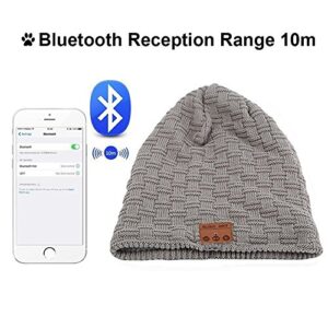 Happy-top Wireless Headphone Music Beanie Hat Winter Soft Warm Knit Thick Skull Cap with Stereo Headset Speaker Mic Hands-Free for Men Women Outdoor Sports Skiing Running Skating (Grid Gray)