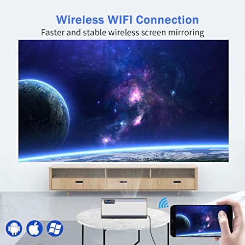 Mini Projector with WiFi Bluetooth,Smart Portable 1080 HD Projector,Outdoor Movie Home Theater Projector with HDMI USB VGA,Wireless Video Projector for iOS Android