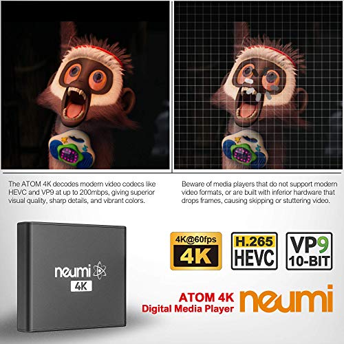 NEUMI Atom 4K Ultra-HD Digital Media Player for USB Drives and SD Cards - Plays 4K/UHD 60fps Videos, HEVC/H.265, HDMI and Analog AV, Automatic Playback and Looping Capability (Renewed)