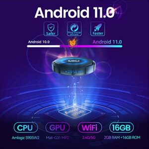 TV Box Android 11.0 2GB RAM 16GB ROM Set Top Box Smart TV Box Amlogic S905W2 1080P Ultra HD 4K HDR AV1 WiFi 2.4G 5.8GHz BT 4.1 USB 2.0 Android TV Box with Mini Wireless Backlit Keyboard