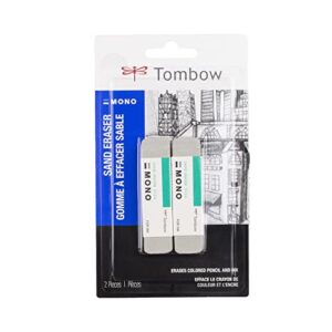 tombow 67304 mono sand eraser, 2-pack. silica eraser designed to remove colored pencil and ink markings…