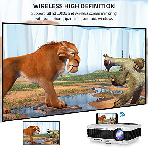 Wireless LED Projector 2 HDMI USB 1080P HD Home WiFi Bluetooth Projector LED LCD 5000 Lumens Smart Movie Theater Cinema Gaming Outdoor Entertainment Beamer Proyector for Phone PC DVD Laptop