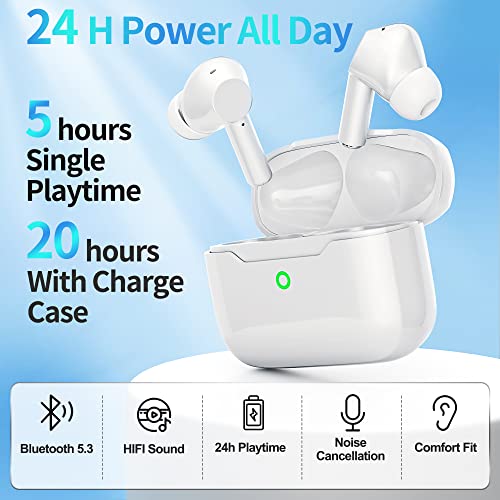 Wirelss Earbuds, Bluetooth 5.3 in-Ear Headphones with Charging Case Stereo Bass with Noise Reduction Mic Clear Call 24H Playback Ear Buds Gaming Headset for iPhone Samsung Galaxy Phone Laptop Sport