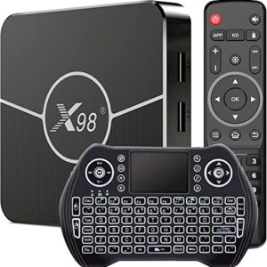 Android TV Box 2022 4GB 64GB Tv Box Android 11.0 Amlogic S905W2 USB 2.0 1080P Ultra HD 4K HDR H.265 AV1 WiFi 2.4G 5GHz BT 5.0 with Wireless Backlit Mini Keyboard