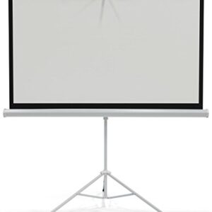 Displays2go 63 x 36 Inch Projector Screen with Height Adjustable Tripod Stand – Black (PRSTRI72)